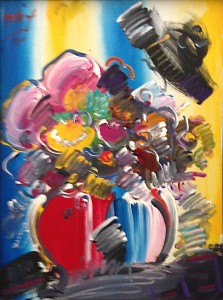 Peter Max Flowers on Blue Yellow and White