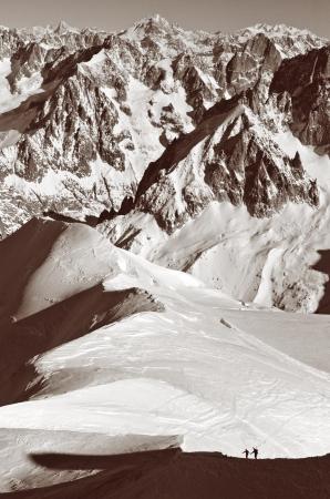 Ski Mountaineers descend to the Vallee Blanche, Chamonix, France