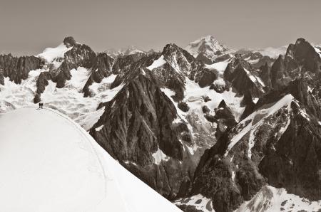 Climbers returning from the Trois Montagnes Route of Mt  Blanc, Chamonix France